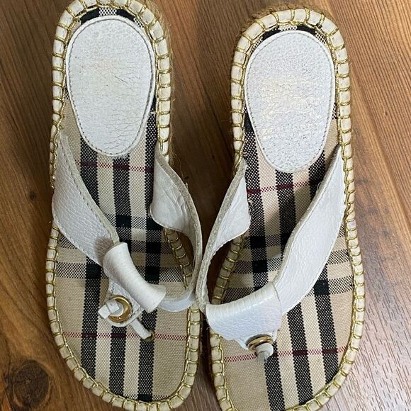 Burberry Sz EU 37 White Leather Espadrilles Wedge Heels - Picture 4 of 8